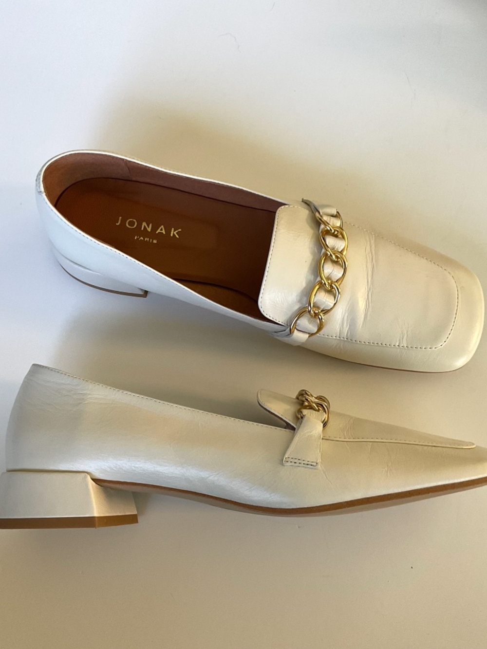 JONAK PARIS Loafers Off White Gold Chain Accent Size EU 40 LIKE NEW